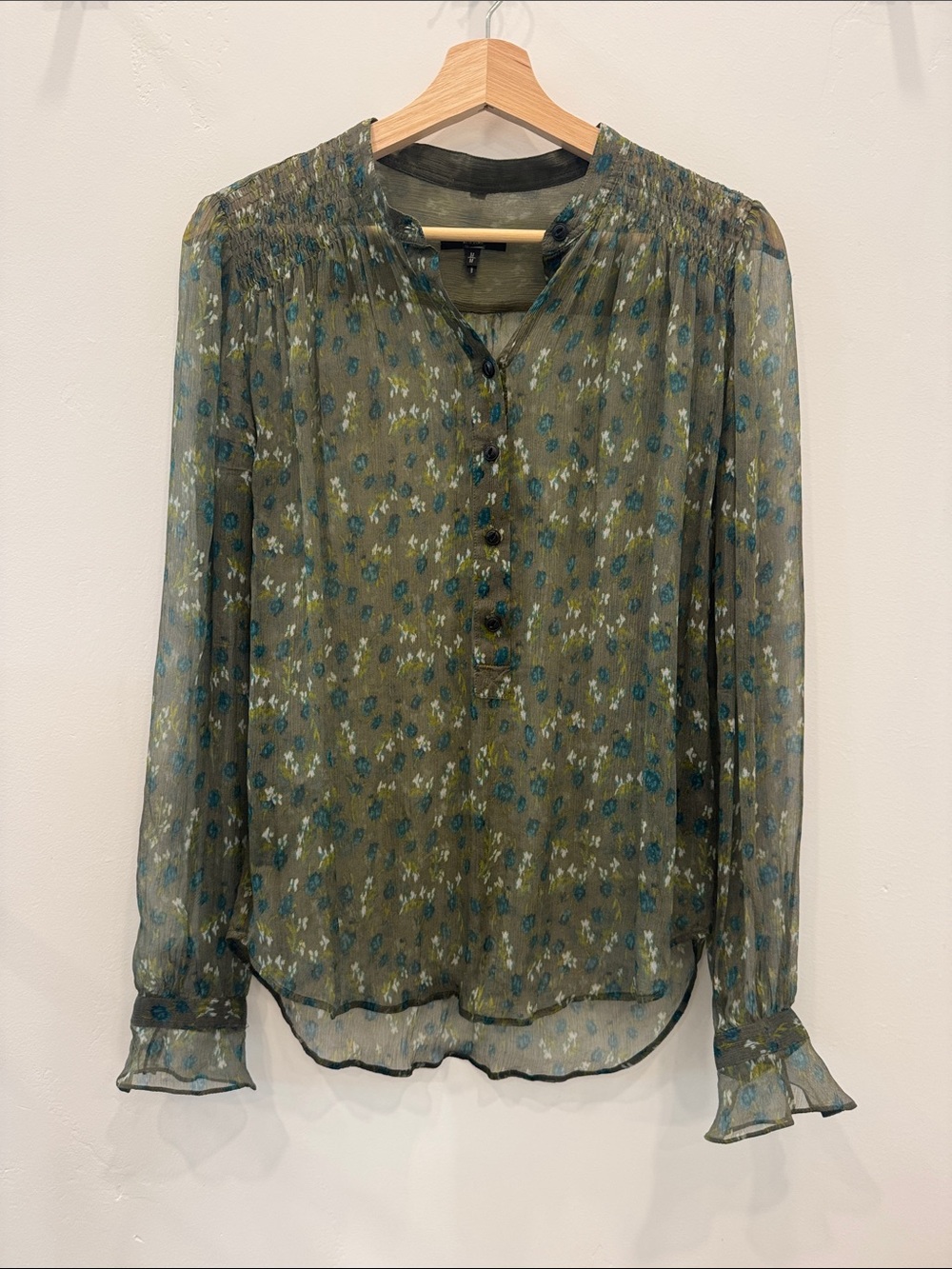 rag & bone Olive Sheer Floral Button-Front Blouse - Picture 2 of 5